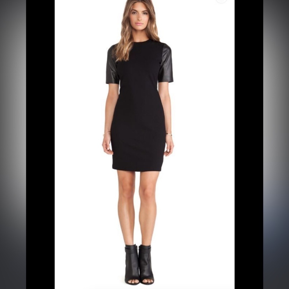 VINCE LEATHER SLEEVE BLACK PENCIL DRESS Boho evening classic $400 fall formal